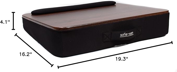 Sofia + Sam Multi Tasking Lap Desk with Memory Foam Cushion | Wrist Rest Cushion | Fits Laptops Up to 17" | Portable Laptop and Book Stand | Black | Wood Top | Work from Home