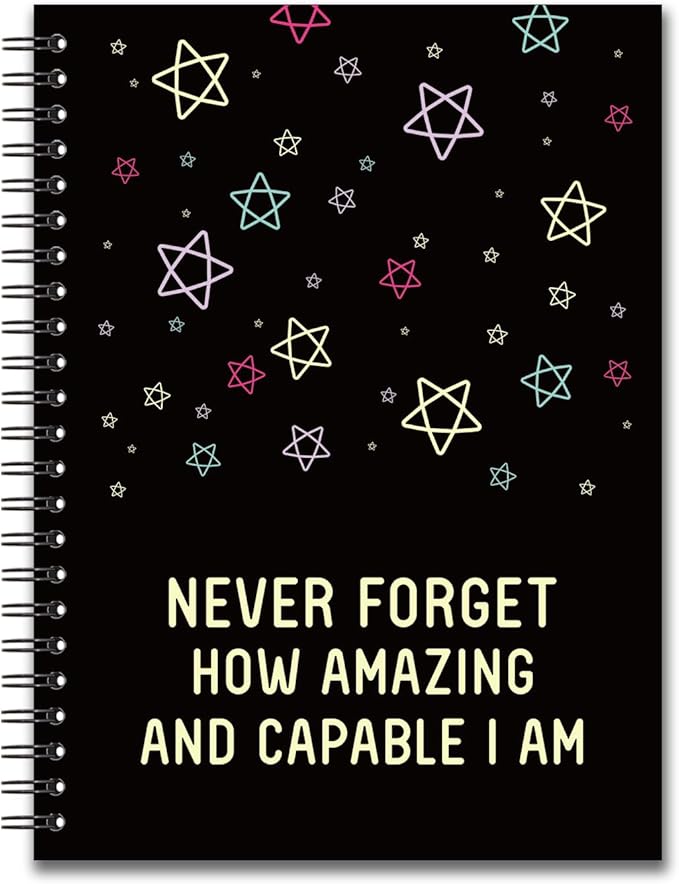YAZMEEN Inspirational Blank Spiral Notebook(160 Pages) Never Forget How Amazing and Capable I am Hardcover Notebook Journal Positive Gift Funny Encouragement Gift for Teacher Student Colleague Friend