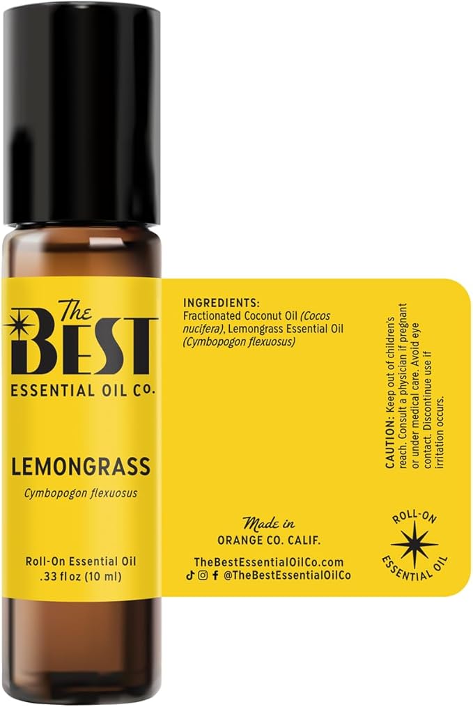 The Best Lemongrass Essential Oil Roll-On- Premium Grade- Pre-Diluted in Coconut Oil- Ready to Use- 10 ml (.33 fl oz)