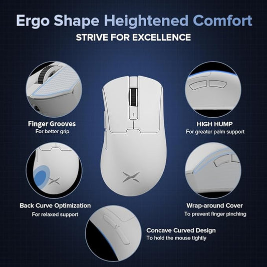 DeLUX M900PRO Wireless Gaming Mouse, 8000Hz Polling Rate, RGB Charging Dock, 63g Ergonomic Design, PAW3395 Sensor with 26000DPI, Programmable Buttons (White)