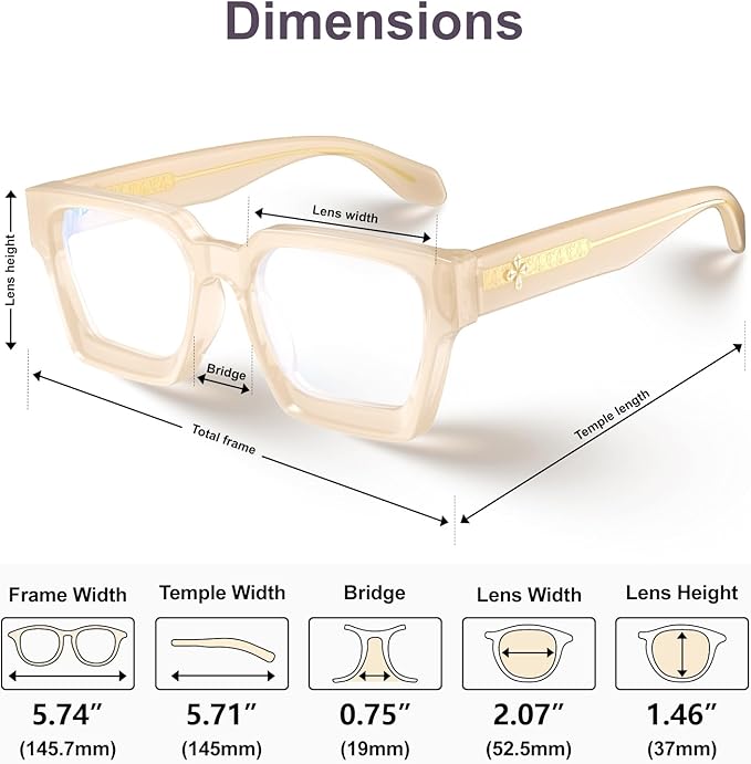 VISOONE Enhanced Version Rectangle Chic Preppy Look Blue Light Blocking Glasses for Women Men RIVER-LIGHTER