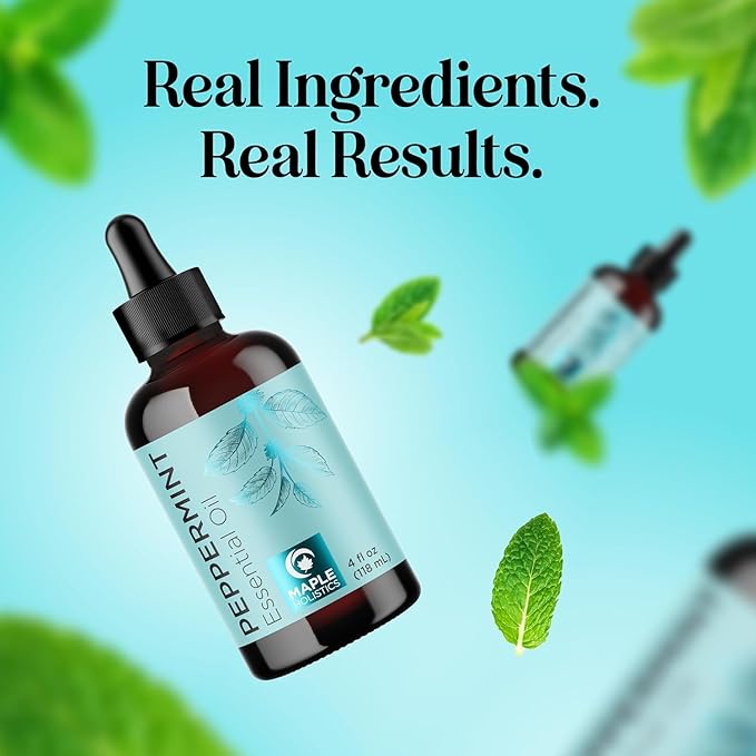 Peppermint Essential Oil for Diffuser Aromatherapy - 100% Pure Peppermint Oil for Hair Skin and Nails Plus Undiluted Refreshing Aromatherapy Essential Oil for Diffusers Baths and Topical Uses 4oz