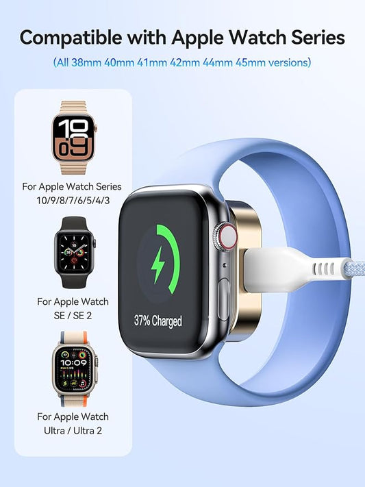 LVFAN Fast Charging USB C & USB A iWatch Charger Cable, Detachable Wireless Travel Charger for Apple Watch Series 10 9 8 7 6 5 4 3 SE Ultra 2, Nylon Braided Cord
