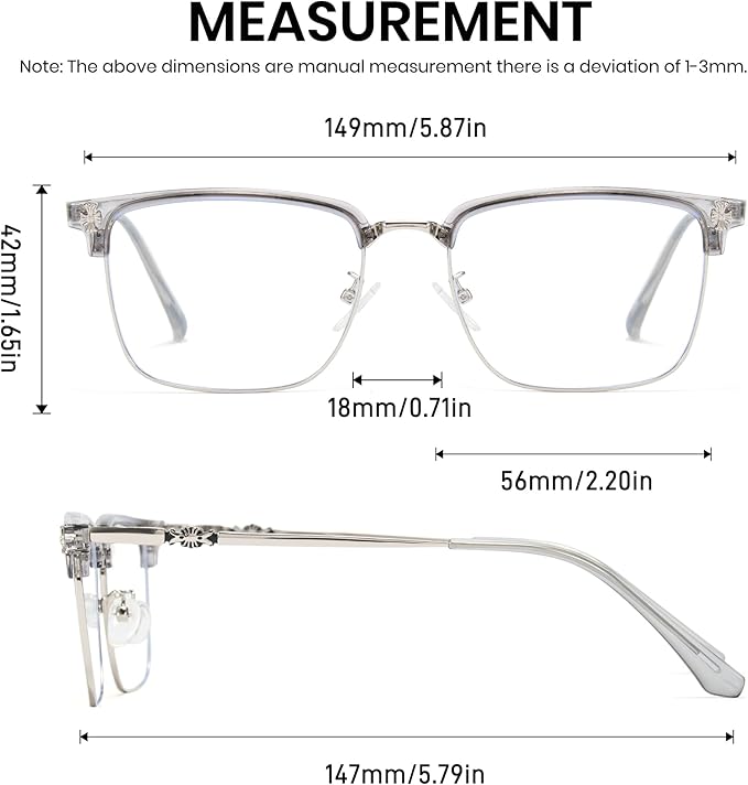 Cyxus Men Blue Light Blocking Glasses Half Rimless Computer Gaming Glasses Square Fashion Glasses 8133