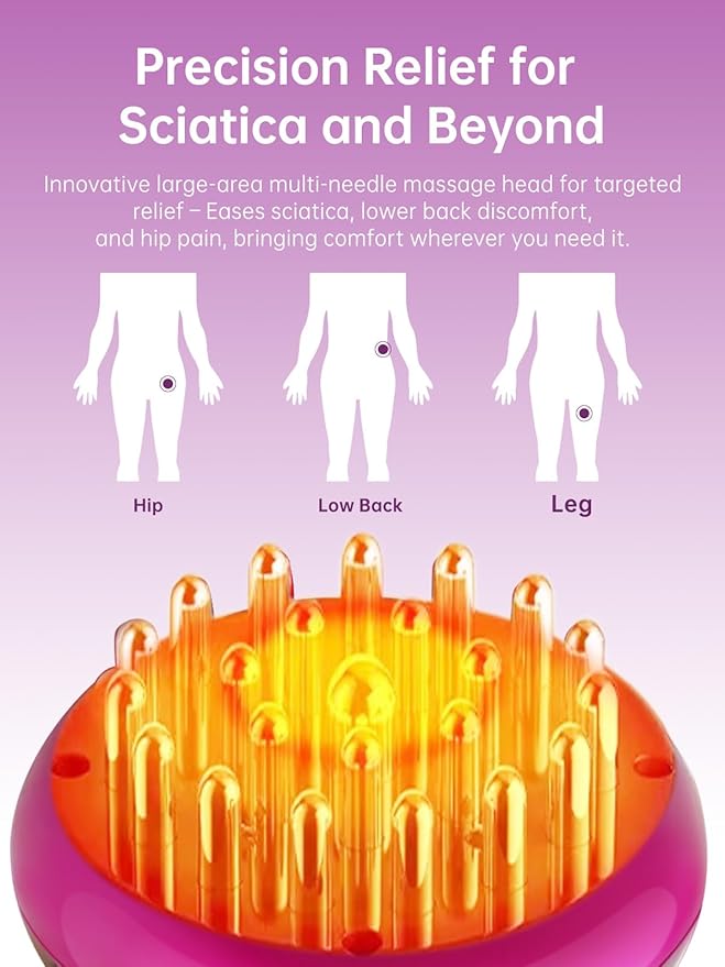 Sciatica Pain Relief Device – Deep Tissue Massager for Sciatica, Nerve, Back, Leg, Hip & Muscle Pain Relief with Pulse, Heat, Vibration, Red Light, Purple