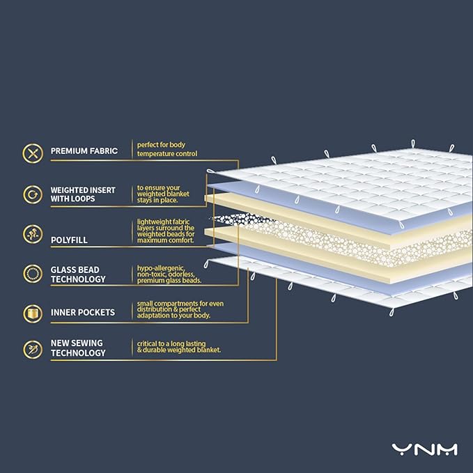 YnM Weighted Blanket,Heavy 100 Percent Oeko-Tex Certified Cotton Material, Bed Blanket for One Person of 240lbs, Ideal for Queen/King Bed (60x80 Inches, 25 Pounds, Light Grey)