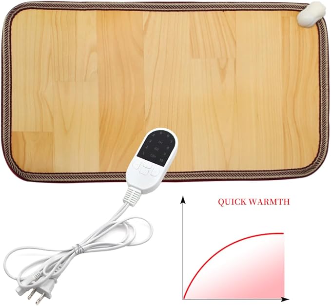 Heating Floor Mat 110V Adjustable Temperature 19.7×12.2" Carbon Crystal Heated Foot Warmers Under Desk for Office, Home