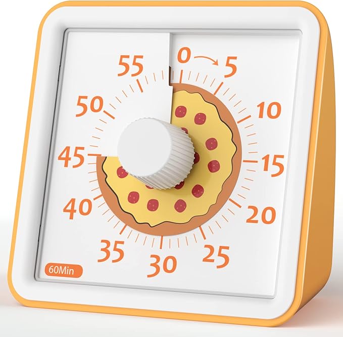 LIORQUE 60 Minute Visual Timer for Kids, Visual Countdown Timer for Classroom Office Kitchen with 'Pizza' Pattern Design, Pomodoro Timer with Silent Operation (Batteries Included)
