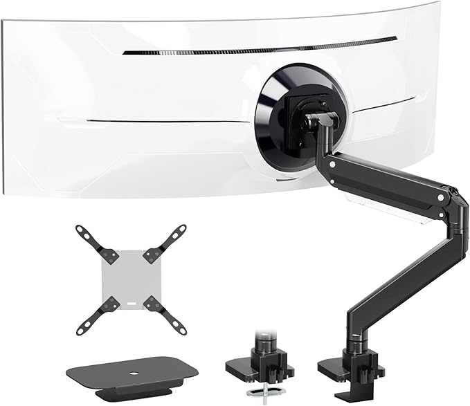 PUTORSEN 17-57 Inch Ultrawide Monitor Arm and TV Desk Mount,up to 59.4 lbs, Premium Aluminum Single Monitor Arm Desk Mount with Gas Spring, Steel Reinforcement Plate, VESA 75x75 to 200x200
