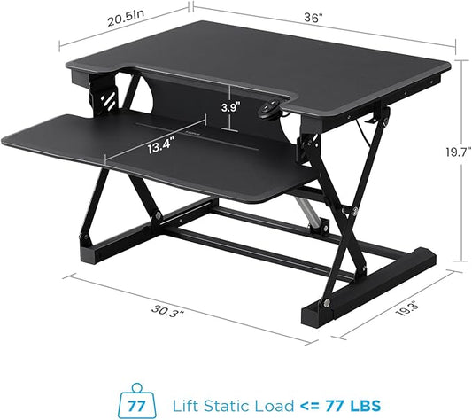 36" Electric Standing Desk Converter, Dyropcurv Series Height Adjustable Computer Desk Ergonomic Home Office Desk for Adults, Sit to Stand Desk with Quiet Motor, Dark Gray