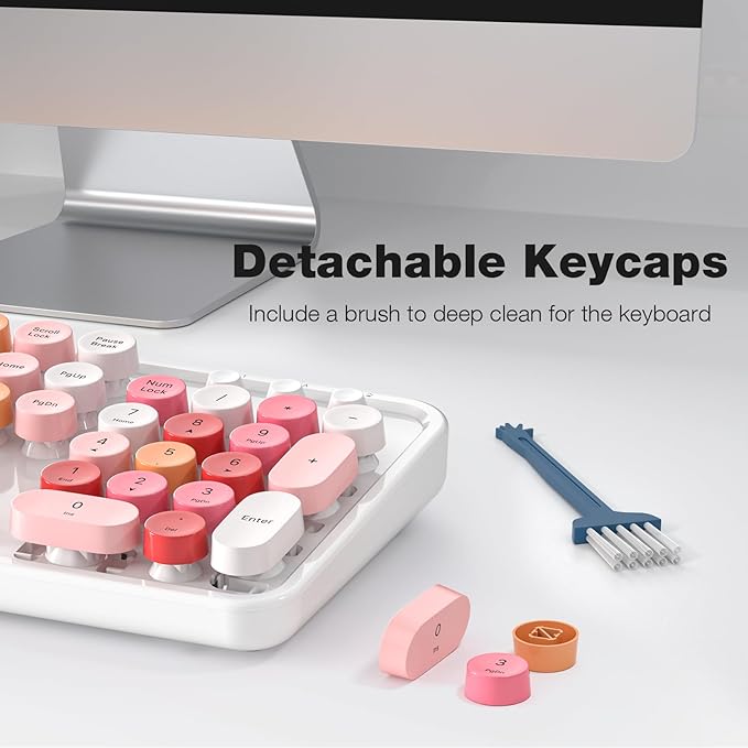 Wireless Keyboard and Mouse Combo, MOWUX Full Size Typewriter Retro Round Computer Keyboard, Mouse Wireless, Plug and Play, for Laptop, PC, Computer- White Colorful