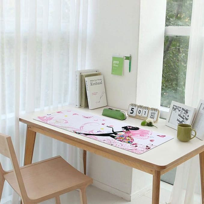 iCasso Extended Gaming Mouse Pad (35.4x15.7 in), Large 3mm Non-Slip Rubber Base Mousepad with Stitched Edges, Waterproof Keyboard Mouse Mat Desk Pad for Work, Game, Office, Home - Butterfly Girl