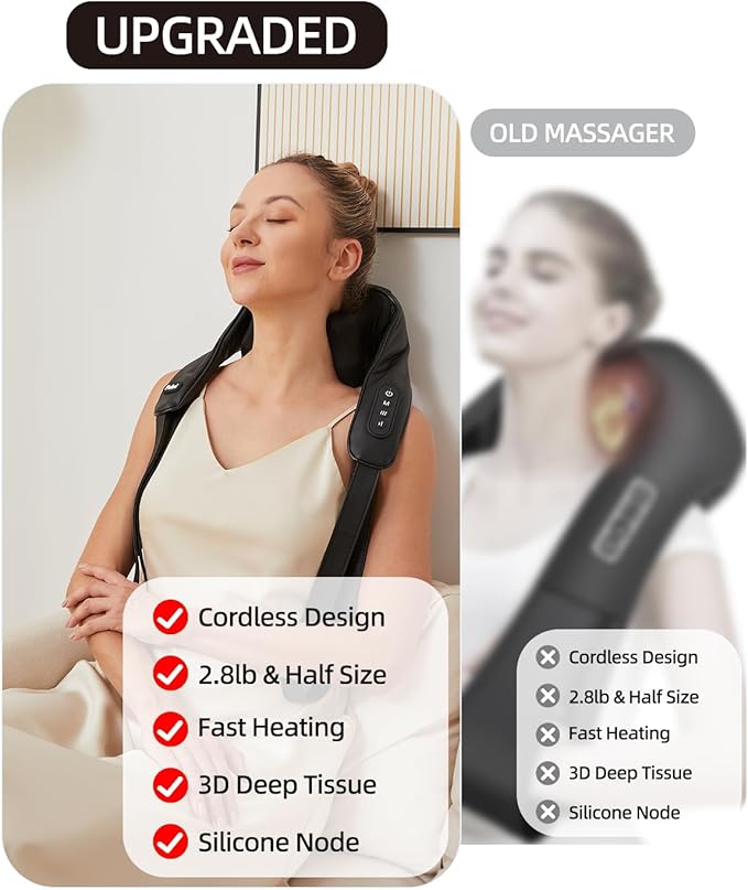 Cordless Neck and Shoulder Massager with Soothing Heat, Upgarded 6D Deep Tissue Kneading, Shiatsu Massager for Neck,Shoulder,Back, Gifts for Men Women Mom Dad