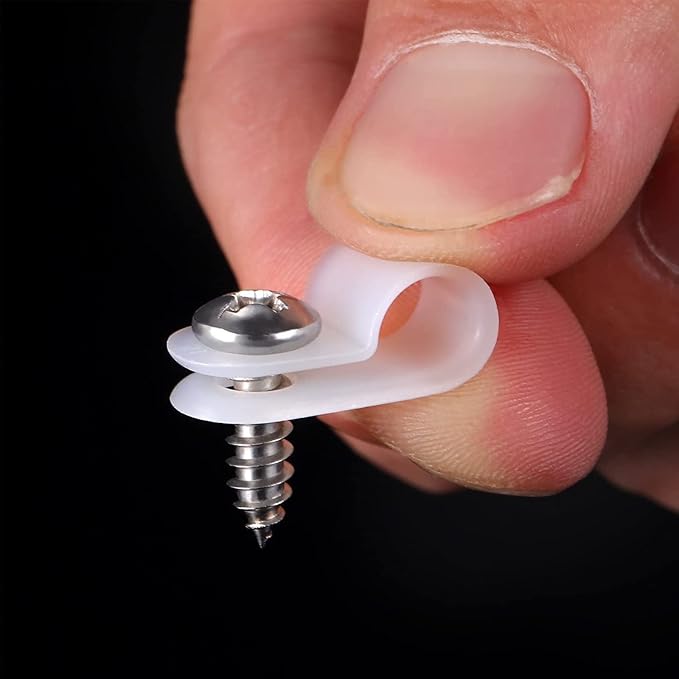 Hicarer 50 Pack R-Type Cable Clip Wire Clamp, Nylon Screw Mounting Cord Fastener Clips with 50 Pack Screws for Wire Management (White,1/2 Inch)