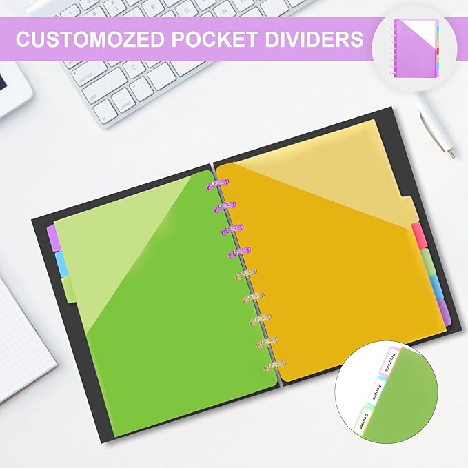 11 -Discbound Pocket Divider with 8 Tabs,1 Set Letter Size Tul Notbook Divider Folder Dis Planner Inserts for for Document Discbound System, Office Home School(8PCS