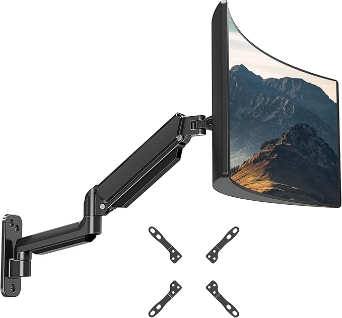 Monitor Wall Mount Fits Max 35 Inch/26.4lbs Computer Screen, Ultrawide Premium Single Arm, Full Motion Gas Spring Wall Monitor Mount with VESA Extension Kit for Max VESA 200x200mm