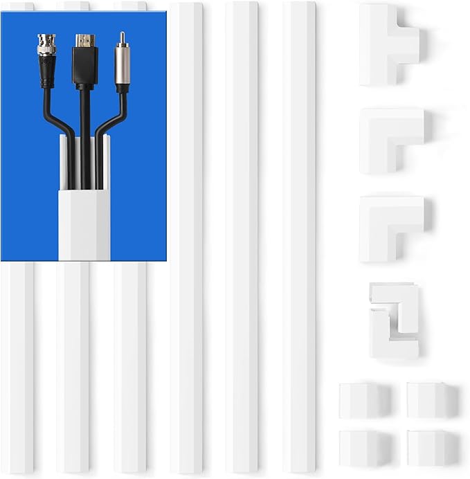 102in Wall Cable Hider, Cord Hider to Hide 3-4 Cords, Self-Adhesive TV Wire Hider for Wall, Cable Management Kit, Cable Raceway White, Paintable Cable Concealer, 6 x L17in x W1.2in x H0.6in