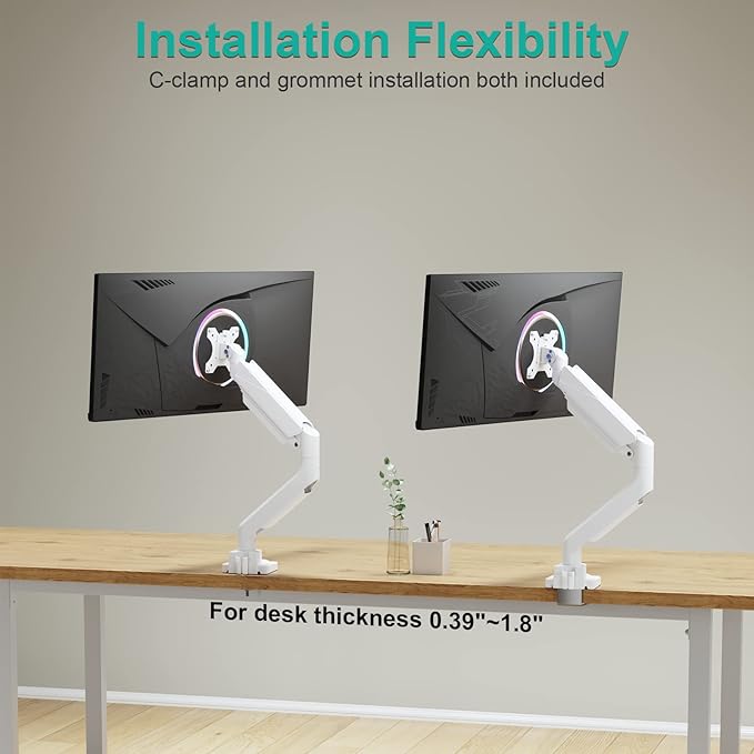 WALI Ultrawide Monitor Arm for 13 to 49 Inch Heavy Duty Curved Screens, Adjustable Gas Spring Single Monitor Desk Mount with 2 USB 3.0 Ports, Holds 33 lbs, 75x75/100x100 VESA, White (GSMU001-W)