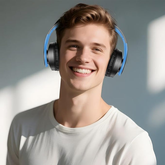 TUINYO Bluetooth Headphones Wireless, Over Ear Stereo Wireless Headset 40H Playtime with deep bass, Soft Memory-Protein Earmuffs, Built-in Mic Wired Mode PC/Cell Phones/TV-Black/Blue …