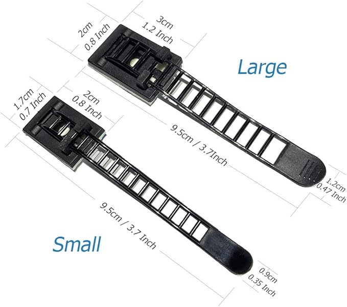 50pcs 2 Sizes Adjustable Adhesive Cable Ties Cable Clips Wire Strap Cord Clamp for Cable Management at Home and Office + 100pcs Nylon Zip Ties