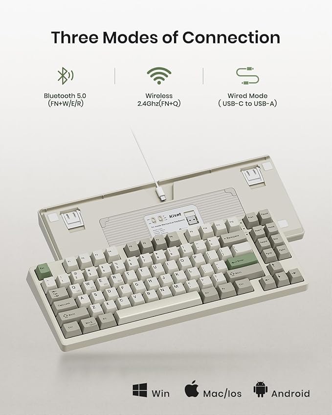 Wireless Mechanical Keyboard,Gasket Mounted with Creamy Sound,Bluetooth/2.4GHz/USB-C,Custom Hot Swappable,RGB Backlit,75% Compact Layout for Gaming/Typing/Win/Mac/PC (Industrial Gray,Linear Switch)