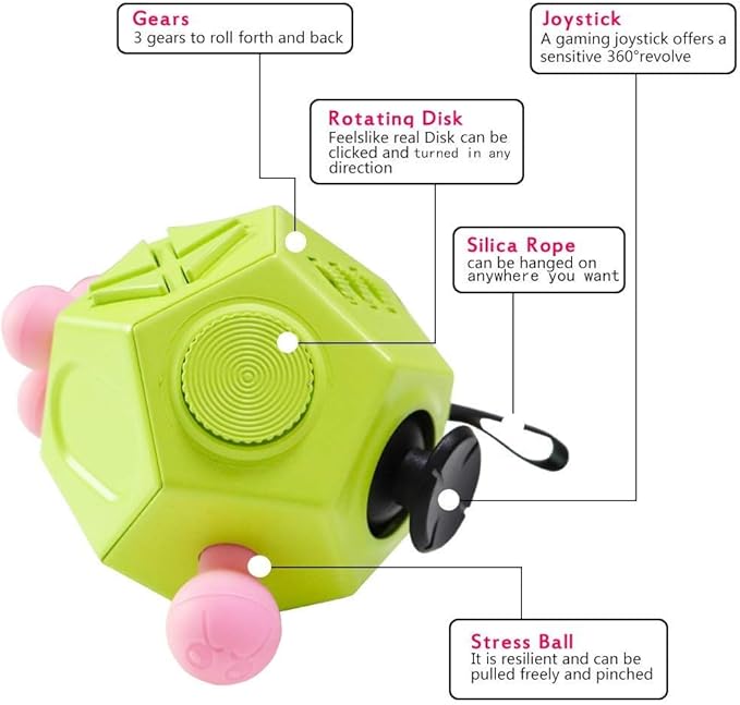 12 Sided Fidget Toys, Dodecagon Cube Toys Anti-Anxiety,Relieves Stress and Autism for Children,Teens and Adults (Green/A3)