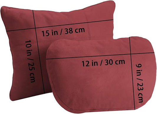 2PCS Car Pillow for Car Neck Pillow for Driving Seat Lumbar Support Soft Cushion with Extra Filling Accessories Back Support for Travel Nap and Trips Sleeping(Red, Head and Lumbar)