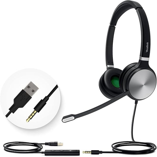 Yealink UH36 Professional USB Headset Wired Headphones for Work Calls and Music, Headset with Noise Cancelling Mic for Computer PC Laptop(UC Compatible, Stereo,3.5mm Jack/USB Connection)