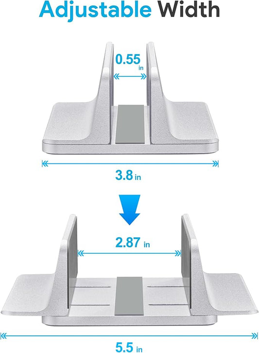 JARLINK Vertical Laptop Stand, Aluminum Laptop Holder Desktop Stand with Adjustable Dock Size (up to 17.3 inches) Compatible with All MacBook/Surface/Dell/Gaming Laptops (Silver)