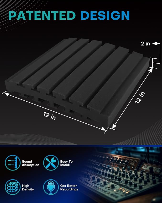 24Packs Curved Sound Proof Foam Panels for Walls, 2" Acoustic Panels Sound Absorbing Dampening, Soundproofing Noise Reducing Cancelling Treatments for Home Office Recoding Studio Decor, 2x12x12 Black