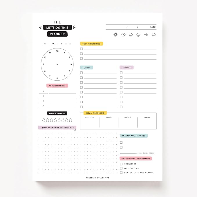 ThreeKin Let's Do This Daily Planner - 8.5"x11", 50 Tear-Off Sheets, Motivational Design, Goal Setting, Time Management, To-Do Lists, Productivity Organizer, Perfect for Home, Office, Students, Work