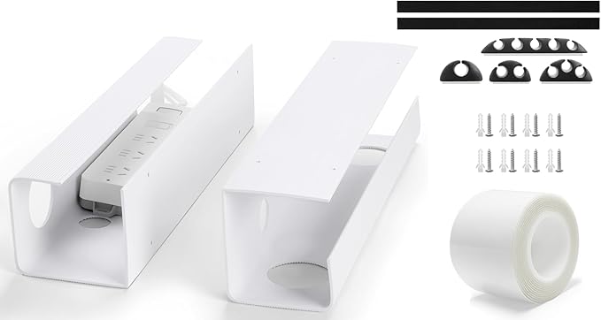 ZhiYo 2 Pack Large Capacity Cable Management Tray, Under Desk Cable Tray 31.5in(2X L15.7in), PVC Standing Desk Cord Management Ideas, Cable Organizer for Office and Home - White