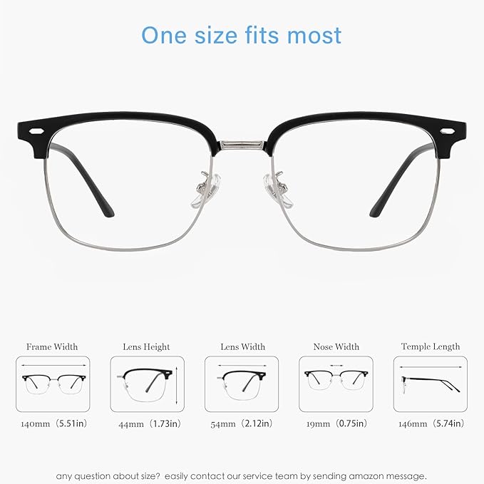 ANRRI Blue Light Glasses for men Metal Browline Frame UV 400 Protection Clear Lens Anti Eyestrain Computer Gaming Glasses