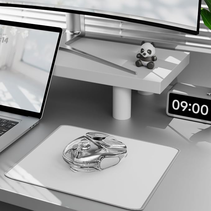 EWEADN Q9 Wireless Clear Mouse Dual Mode Bluetooth & 2.4G USB Computer Mouse with RGB Lighting, Silent Clicks, Multi-Device Compatibility for Laptop, PC, MacBook, iPad Cute Mouse-Sliver