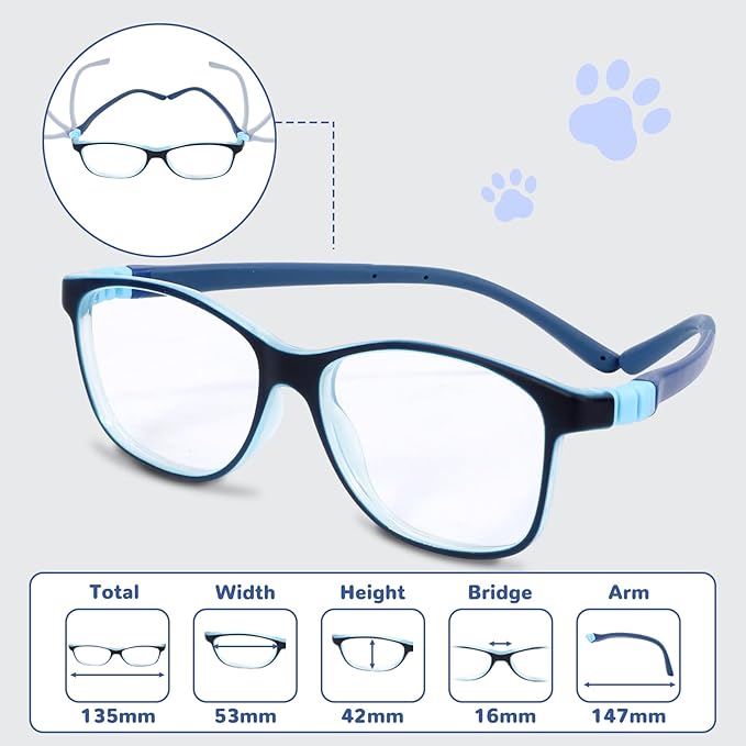 BiBiBear Toddler/Kids/Teens Glasses - Unbreakable TR90 Frame, 180° Flexible, Lightweight & Safe Glasses for Kids Age 2-15