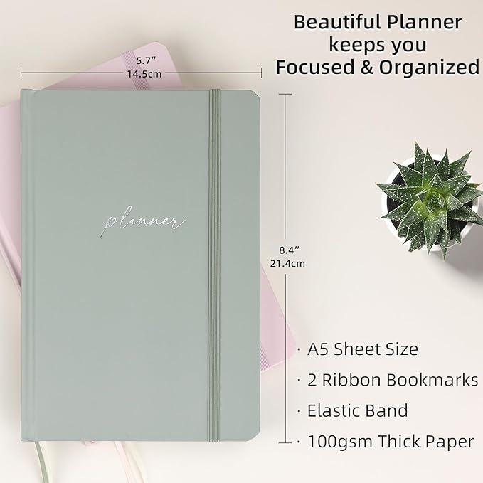 2025-2026 Planner - Undated Monthly, Weekly & Daily Planner for Planning Your Success - To Do List, Habit Tracker, Hardcover, Aesthetic, Stylish School or Office Supplies (Sage, A5)