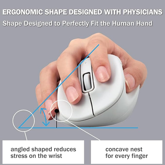 ELECOM Wireless Ergonomic Shape Mouse, 2.4GHz with Mini USB Receiver, Silent Click, Right Hand 2000DPI, 5 Buttons, Optocal Sensor, Compatible with PC, Mac, Laptop, EX-G, Msize White (M-XGM30DBSKWH)