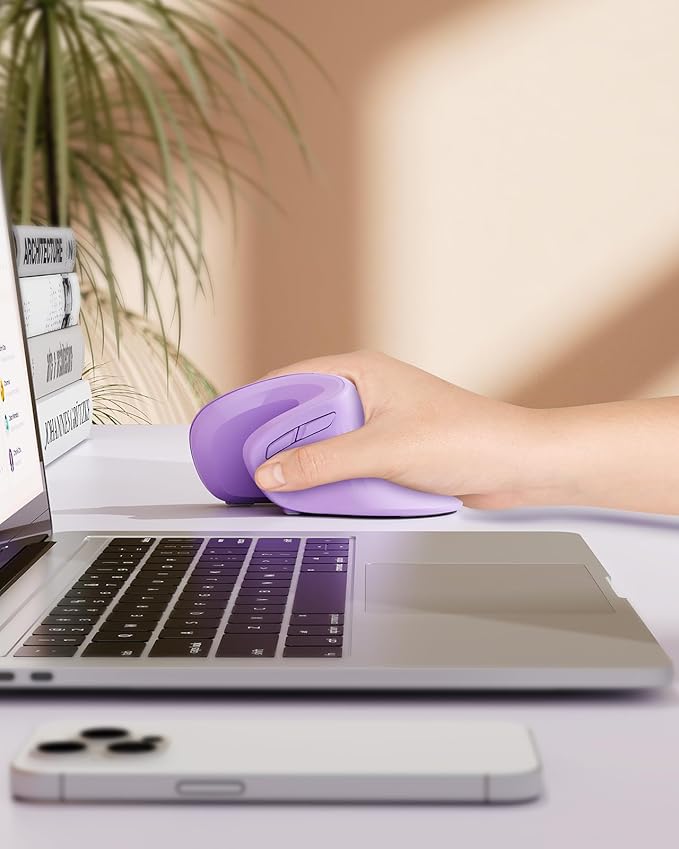 seenda Ergonomic Mouse with Jiggler - Wireless Vertical Mouse with Multi Device Connection (Bluetooth or USB), Reduces Wrist Strain, Quiet Click, Compatible with PC, Laptop, Mac, Windows (Purple)