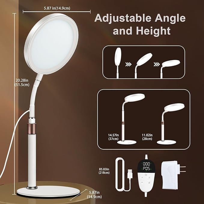 Light Therapy Lamp, UV-Free 10000 Lux Therapy Light with 3 Color Temperature Modes & Adjustable Brightness & Timer, Happy Therapy Lamp for Lift Mood