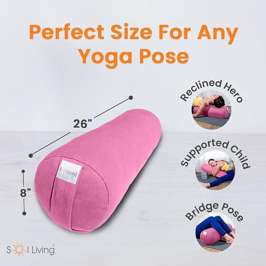 Sol Living Yoga Bolster Pillow for Restorative Meditation - 100% Cotton Cylindrical Cushion with Washable Cover for Balance Support in Asana Poses