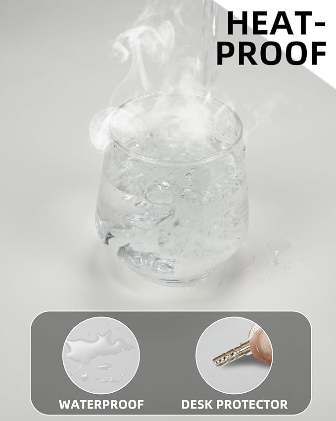 PU Leather Desk Pad Protector - 48" x 17" Office Desk Mat, Non-Slip, Waterproof, Ivy White