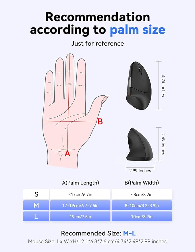 TECKNET Ergonomic Wireless Vertical Mouse, 4800 DPI with 5 Adjustable Levels, 2.4GHz Optical, 6 Buttons for Laptop, Desktop, PC, MacBook - Black