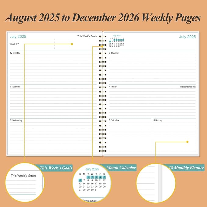 2025-2026 Planner - 17 Months Weekly & Monthly Planner from August 2025 - December 2026, Academic Planner 2025-2026 with Elastic Closure, Inner Pocket, 8.5" x 11", Rose Flower