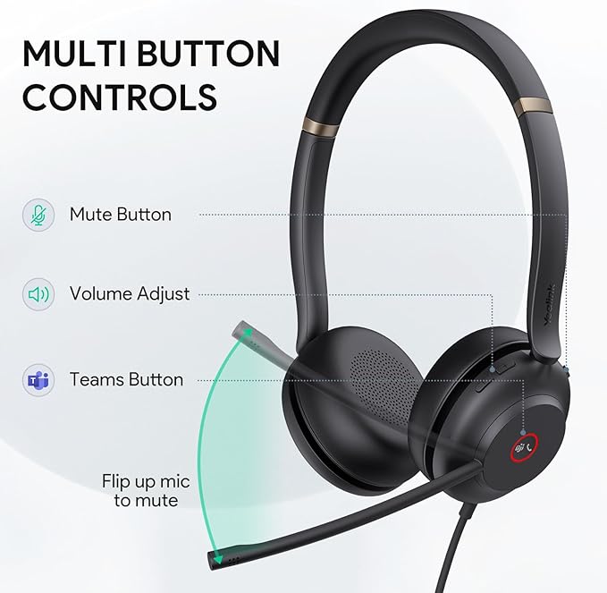 Yealink USB Wired Mono Headset,UH37 Computer Headset with Noise Cancelling Microphone,USB-A & USB-C Call Center Headset for Teams,Zoom,Computer PC Laptop