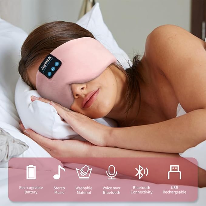 Joythink Sleep Headphones Bluetooth Sleep Mask Silk Kids Children Headband Earphones Bluetooth Eye Mask for Sleeping On Side Blackout Soft Sleep Earphones Music Eye Cover