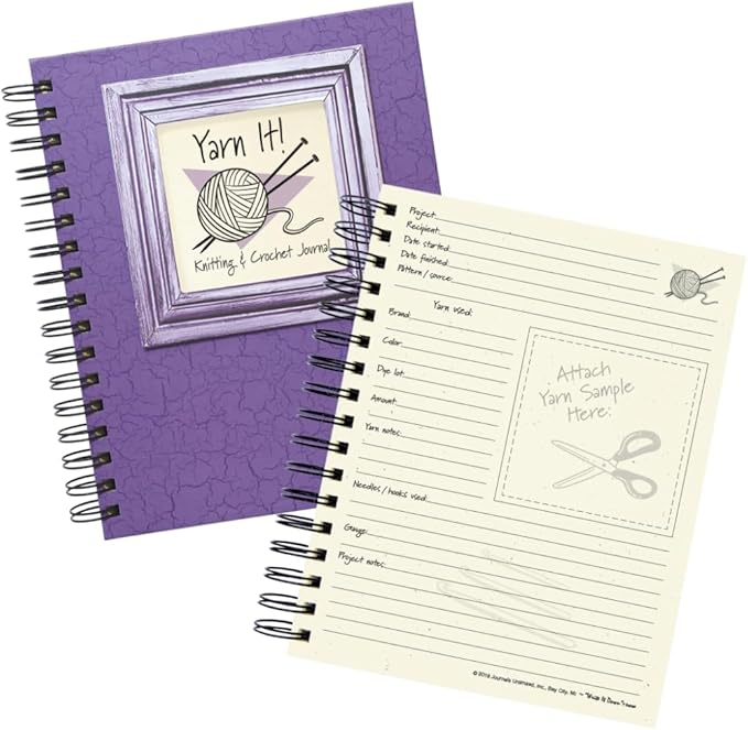 Write it Down series by Journals Unlimited, Guided Journal, Yarn It!, Knitting & Crochet Journal, Full-size 7.5"x 9", Purple Hard Cover, Made in USA