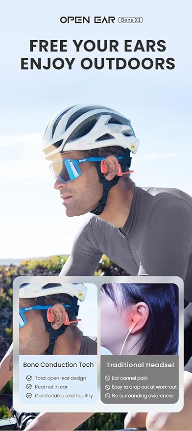 Bone Conduction Headphones, Open Ear Wireless Headphones with Microphone, Bluetooth 5.3, 6 Hours of Use Time, IPX5 and Sweat Resistant Sports Headphones for Outdoor, Workout, Cycling (Black)