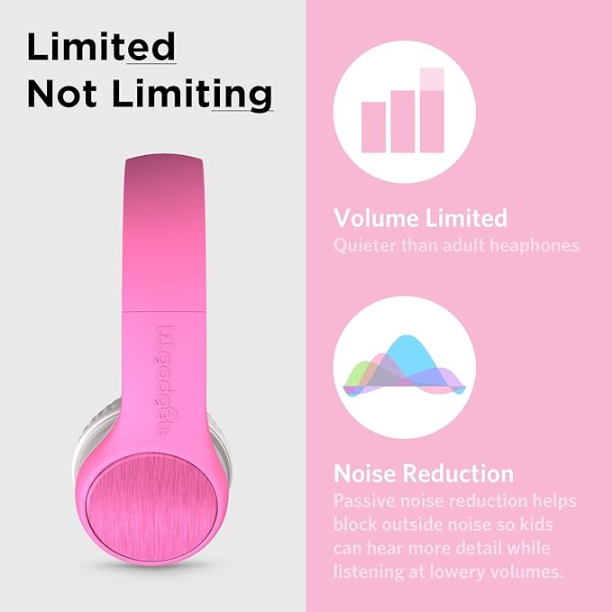 LilGadgets Connect+ Style On-Ear Kids Headphones with Microphone - SharePort Technology, SoftTouch Padding, Detachable Cable, Noise Reduction, Durable & Adjustable - Pink School Headphones for Kids