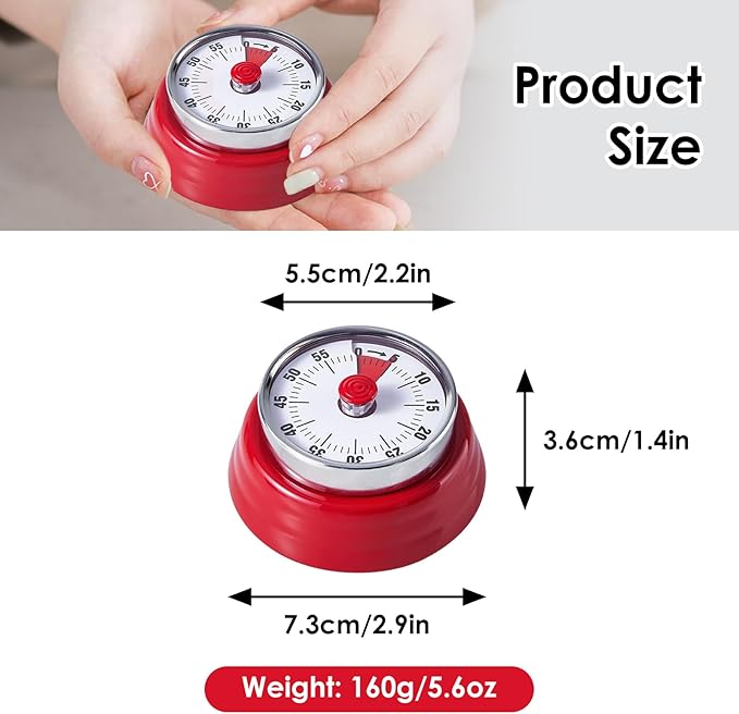 Visual Timer, Teeloray 60-Minute Countdown Timer, Kitchen Timer with Magnetic Base, Mechanical Clockwork, Ringer Alert, Time Management Tool for Children and Adults, Study/Work/Cooking (Red)