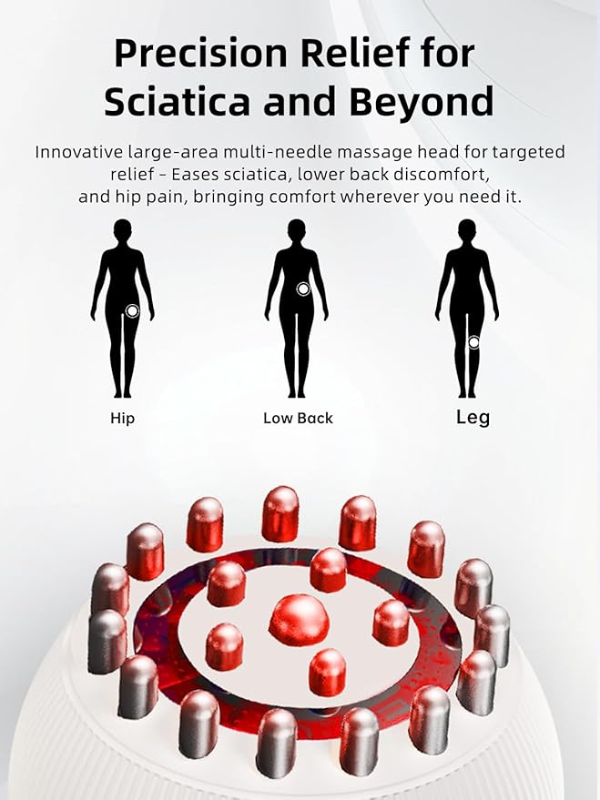 Sciatica Pain Relief Devices – Deep Tissue Massager with Multi-Mode Technology, Heat & Light Therapy, Targeted Relief for Sciatic Nerve & Lower Back Pain (White)